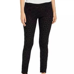 Johnny Was Cotton Eyelet Skinny Legging Pants in Black Pull-On